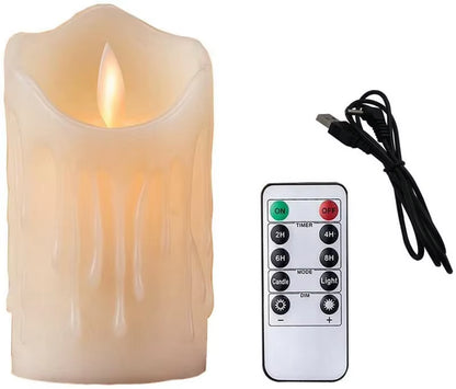 USB Rechargeable Flameless Electric Candle Lamp Dripped Paraffin Wax Dancing Moving Wick Home Party Bar Pillar Candles W/Remote